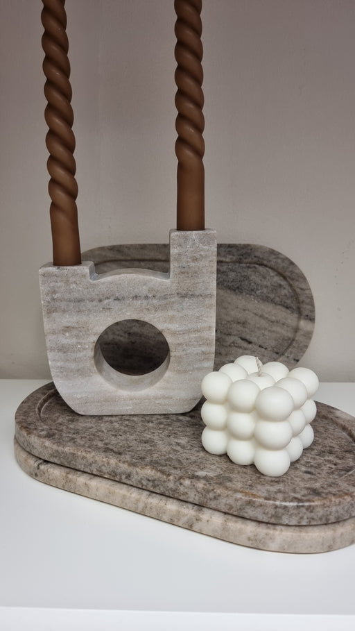Kynttilänjalka marmori beige-Kynttiläjalka-Cozy Living-Lahja ja sisustus Pussukka